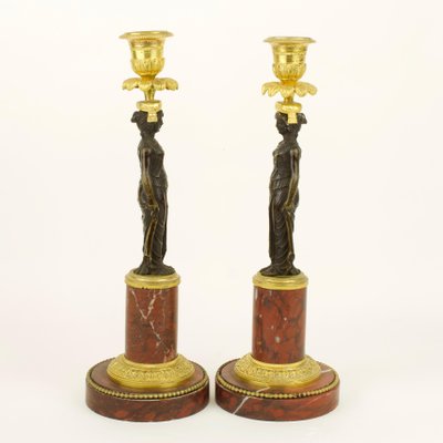 Empire Candleholders with Vestal Figures in the Style of Claude Galle, France, Early 1800s, Set of 2-KMT-1073558