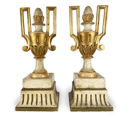 Empire Italian Vases in Carved, Gilded and Lacquered in Ivory Color, 1800s, Set of 2-TBU-2041307