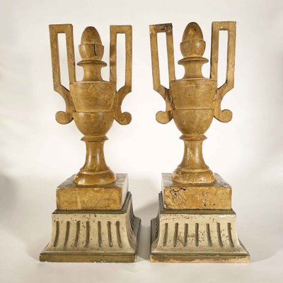 Empire Italian Vases in Carved, Gilded and Lacquered in Ivory Color, 1800s, Set of 2-TBU-2041307