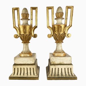 Empire Italian Vases in Carved, Gilded and Lacquered in Ivory Color, 1800s, Set of 2-TBU-2041307