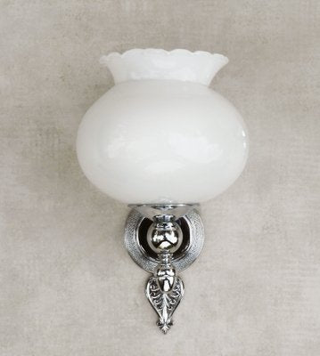 Empire Revival Wall Sconces in Opaline and Chrome, France, 1970, Set of 2-JUA-1752269