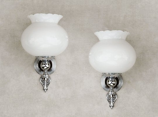 Empire Revival Wall Sconces in Opaline and Chrome, France, 1970, Set of 2-JUA-1752269