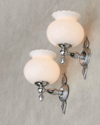 Empire Revival Wall Sconces in Opaline and Chrome, France, 1970, Set of 2-JUA-1752269