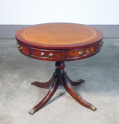 Empire Round Side Table in Wood with Leather Top-OJE-1793397