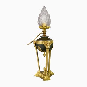 Empire Style Bronze and Flame Shaped Glass Shade Table Lamp, 1920s-KEG-901418