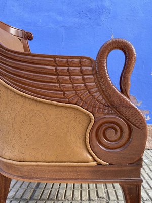 Empire Style Carved Leather Armchair-GOA-1777624