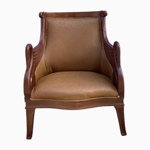 Empire Style Carved Leather Armchair-GOA-1777624