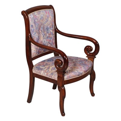 Empire-Style Carved Solid Mahogany Chair with Armrests, Late 19th Century-NJV-743669