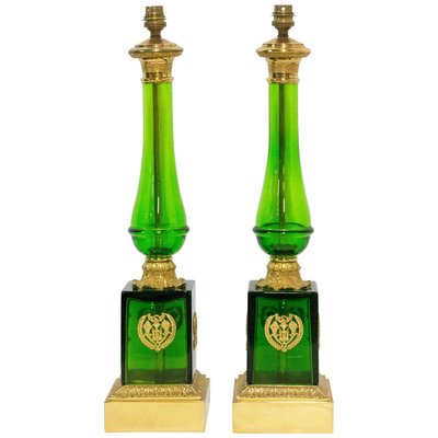 Empire Style Glass and Brass Column Table Lamp, France, Set of 2-RIU-858157