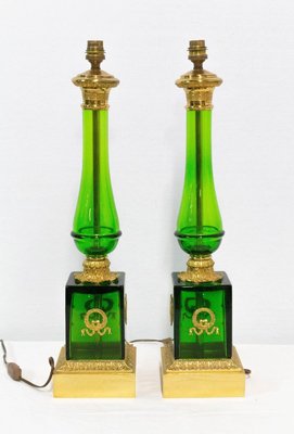 Empire Style Glass and Brass Column Table Lamp, France, Set of 2-RIU-858157