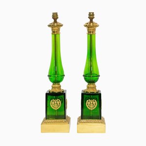 Empire Style Glass and Brass Column Table Lamp, France, Set of 2-RIU-858157