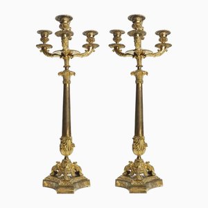 Empire Three-Flame Candelabra in Gilded Bronze, 1800s, Set of 2-TBU-2042155