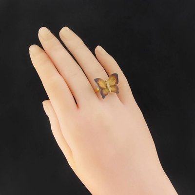 Enamel Diamond and Yellow Gold Butterfly Ring-OLU-896193