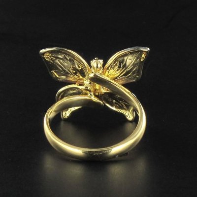 Enamel Diamond and Yellow Gold Butterfly Ring-OLU-896193