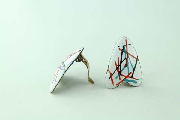 Enamel Earclips by Atelier Casanova for Atelier Casanova, 1950s, Set of 2-ZWH-738092