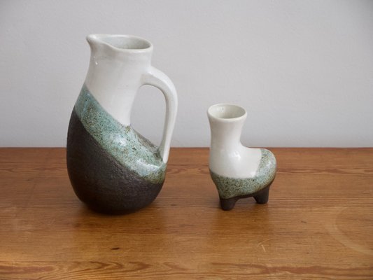 Enameled Earthenware Jug and Vase Set from Gilbert Valentin, 1950s, Set of 2-ZYF-585092