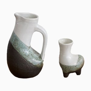 Enameled Earthenware Jug and Vase Set from Gilbert Valentin, 1950s, Set of 2-ZYF-585092