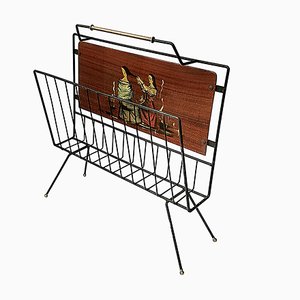 Enameled Iron and Painted Wood Magazine Rack, 1950s-JDR-1126274