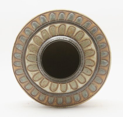 Enameled Stoneware Cylindrical Vase with Engraved Rotating Design by A. Dubois for Bouffioulx,-MJY-1149038