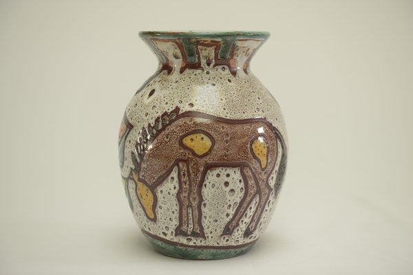 Enamelled Ceramic Vase with Animal Decoration from Vallauris, 1960s-NEN-2031486