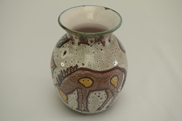 Enamelled Ceramic Vase with Animal Decoration from Vallauris, 1960s-NEN-2031486