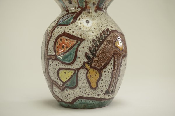 Enamelled Ceramic Vase with Animal Decoration from Vallauris, 1960s-NEN-2031486