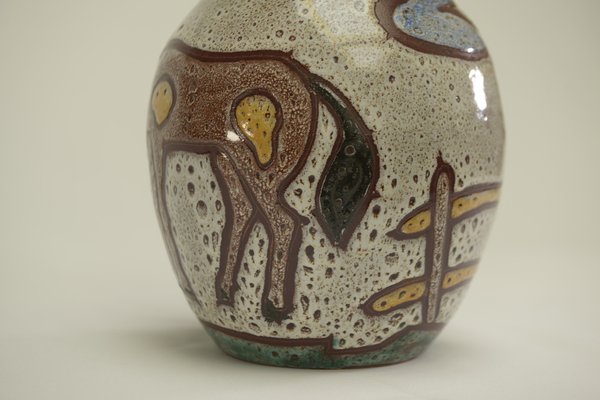 Enamelled Ceramic Vase with Animal Decoration from Vallauris, 1960s-NEN-2031486