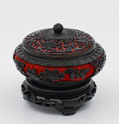 Enamelled Cloisonnet Box with Wooden Base, China, 1980s-RAQ-1328514