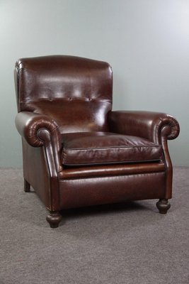 English Armchair in Dark Brown Sheep Leather-HPP-1784885