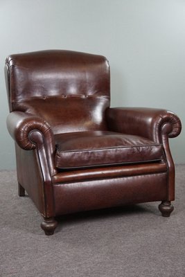 English Armchair in Dark Brown Sheep Leather-HPP-1784885