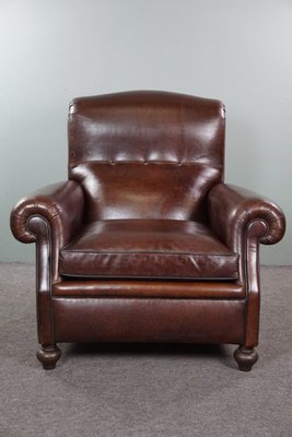 English Armchair in Dark Brown Sheep Leather-HPP-1784885