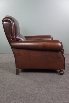 English Armchair in Dark Brown Sheep Leather-HPP-1784885