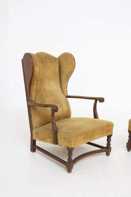 English Armchairs in Velvet and Walnut Wood, Late 19th Century, Set of 2-RCE-981796