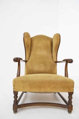 English Armchairs in Velvet and Walnut Wood, Late 19th Century, Set of 2-RCE-981796