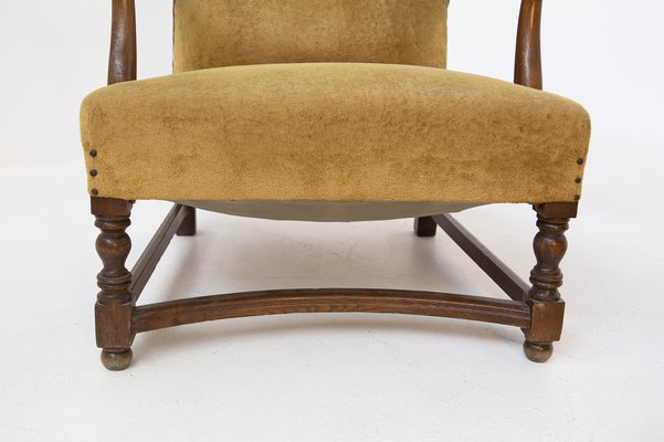 English Armchairs in Velvet and Walnut Wood, Late 19th Century, Set of 2-RCE-981796