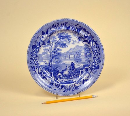 English Blue and White Dinner Plate with Bucolic Scene from CR, 1830s-YNA-783491