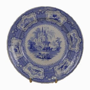 English Blue and White Earthenware Dinner Plate from Arcadia, 1840s-YNA-783494