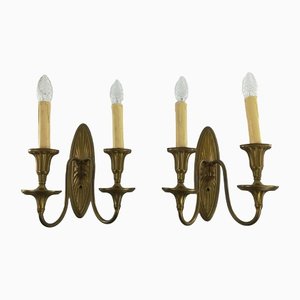 English Brass Double Arm Wall Lamps, Set of 2-KDB-1306252