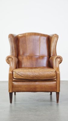 English Brown Leather Wing Chair-HPP-2039532