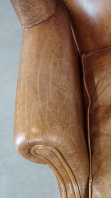 English Brown Leather Wing Chair-HPP-2039532