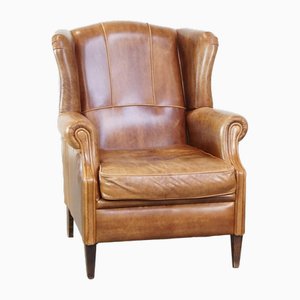 English Brown Leather Wing Chair-HPP-2039532