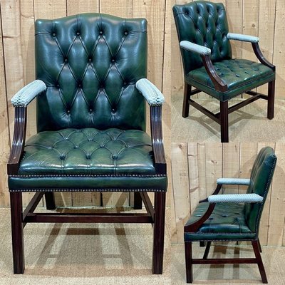 English Chesterfield Leather Armchair, 1970s-QYF-2024538