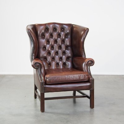 English Chesterfield Wing Chair in Leather-HPP-2039530