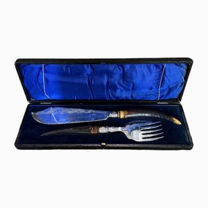 English Cutlery Set in Leather Box with Satin and Velvet Interior, Set of 3-UAI-2040610