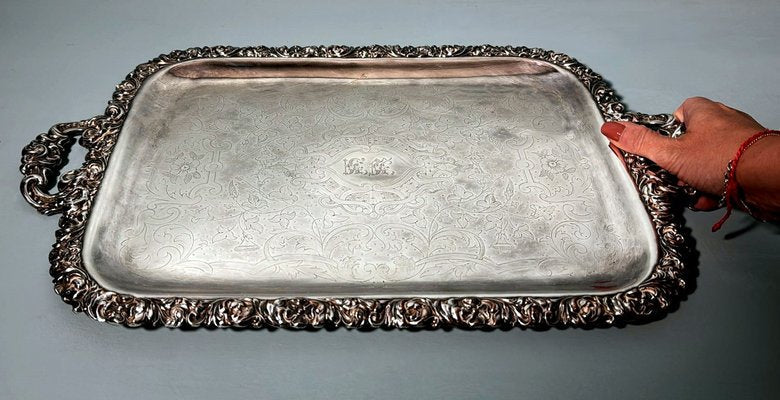 English Early Victorian Sheffield Tray with Handles, 1840-QRS-2031439