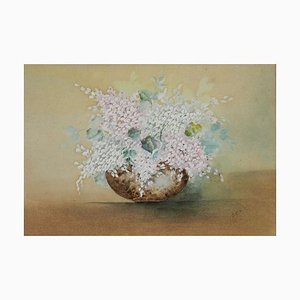 English Flowers in a Bowl Watercolor, 1905-ARU-626094