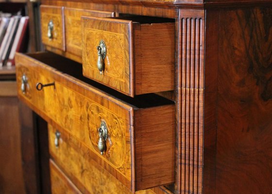 English George II Style Burl Walnut and Marquetry Chest on Stand or Highboy, 1890s-AXE-1433464