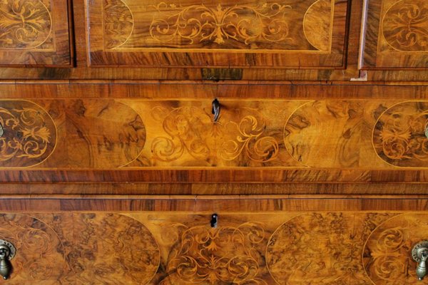 English George II Style Burl Walnut and Marquetry Chest on Stand or Highboy, 1890s-AXE-1433464