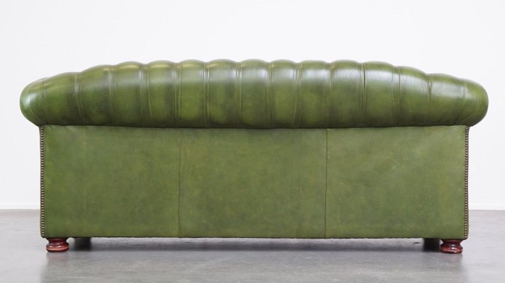 English Green Leather 2.5 Seater Chesterfield Sofa-HPP-2039535