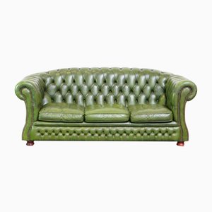 English Green Leather 2.5 Seater Chesterfield Sofa-HPP-2039535